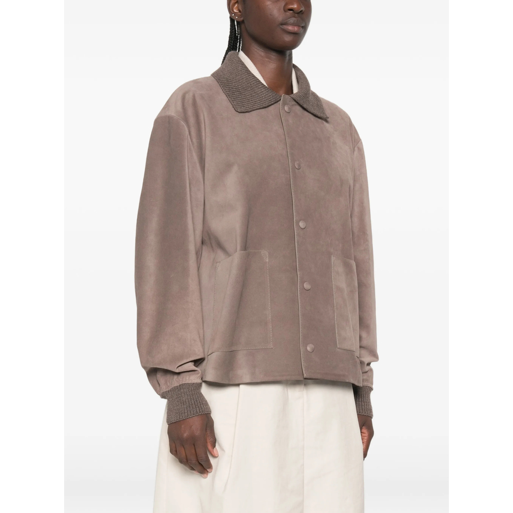 Suede Ribbed-Trim Jacket