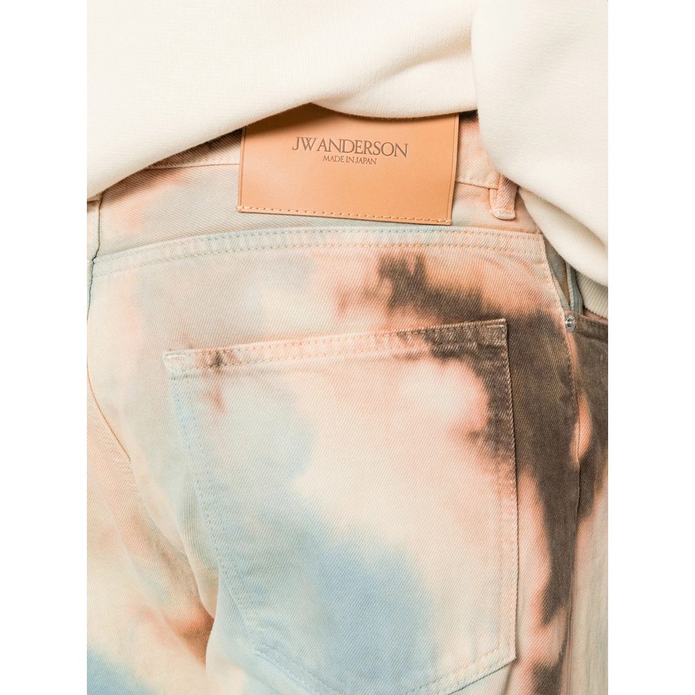 Straight Leg Bleached Denim Jeans In Peach