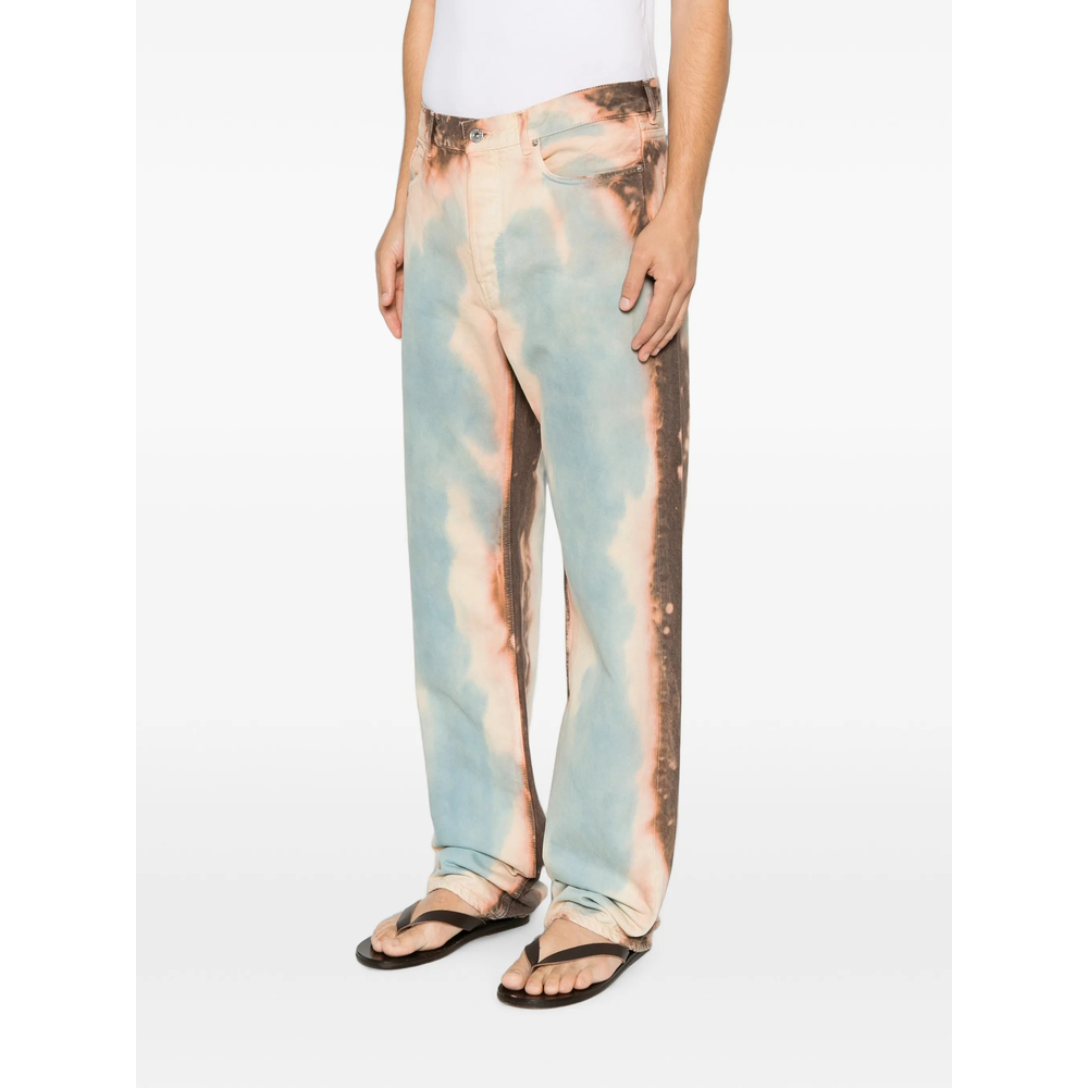 Straight Leg Bleached Denim Jeans In Peach
