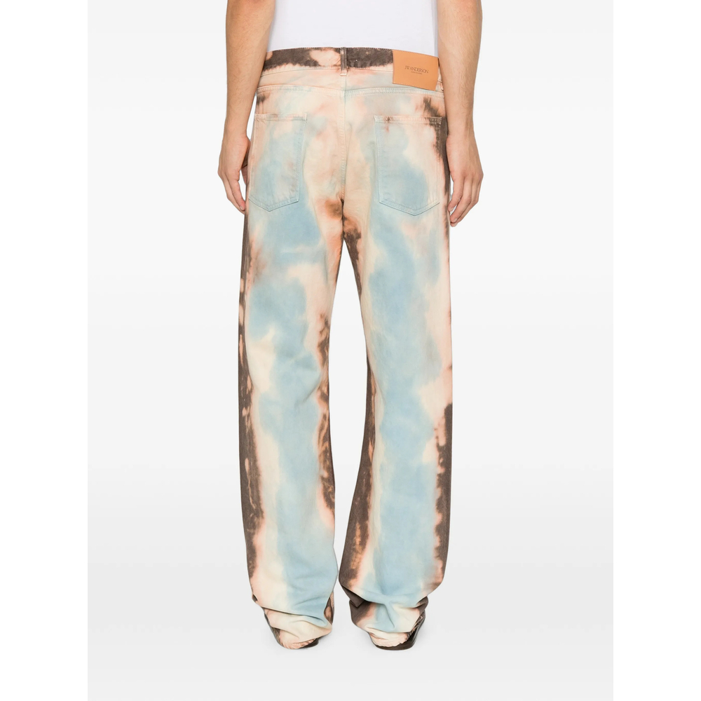 Straight Leg Bleached Denim Jeans In Peach