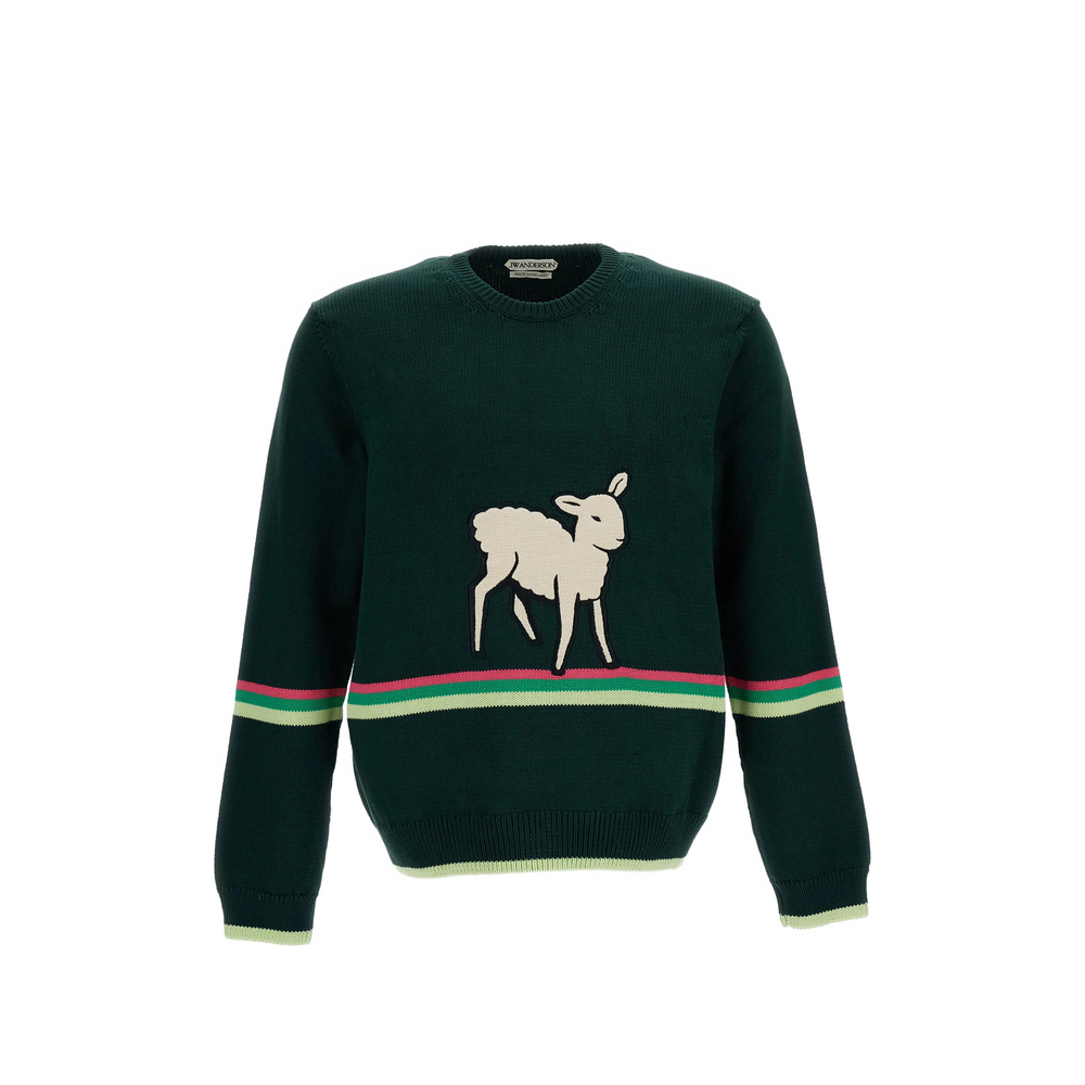 Jw Anderson Lamb-intarsia Striped-trim Sweater