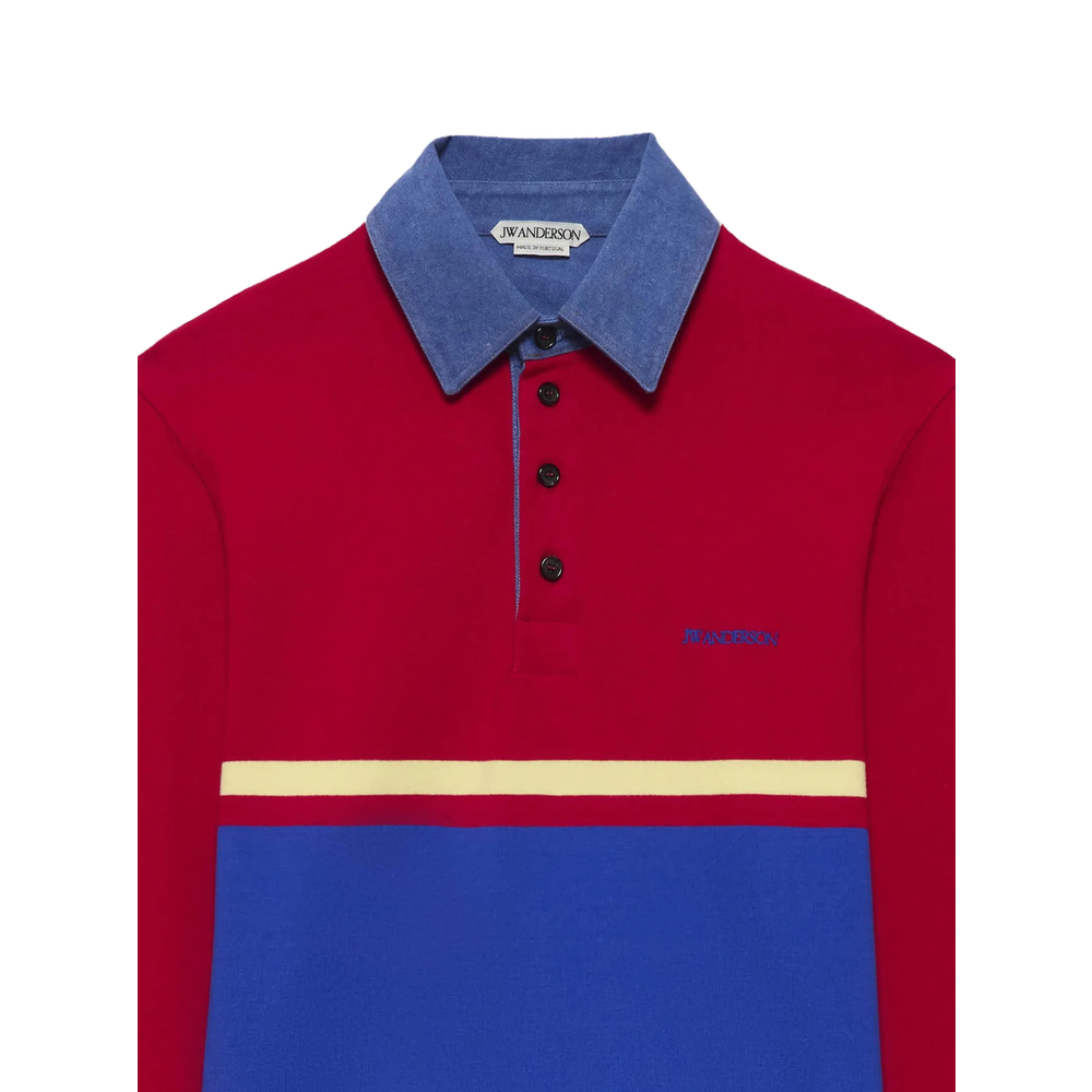 Colour-Block Long-Sleeved Polo Shirt