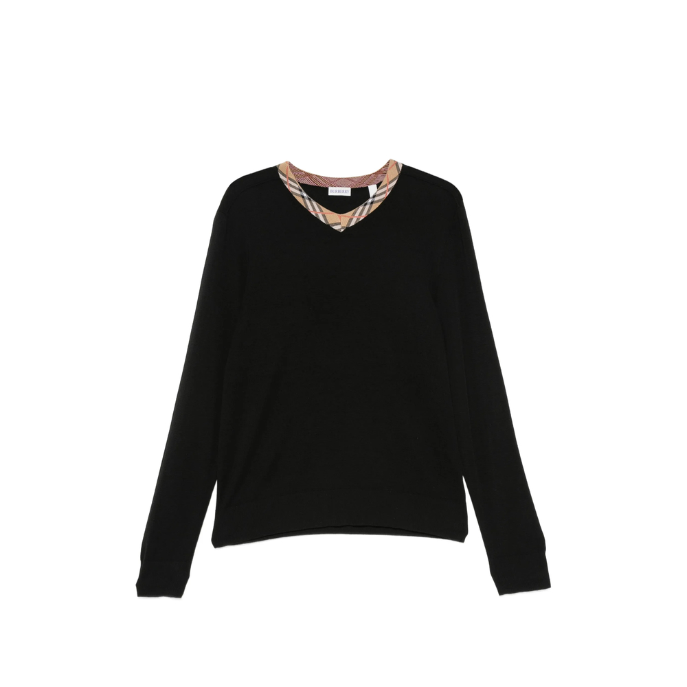 Check-Trim V-Neck Sweater