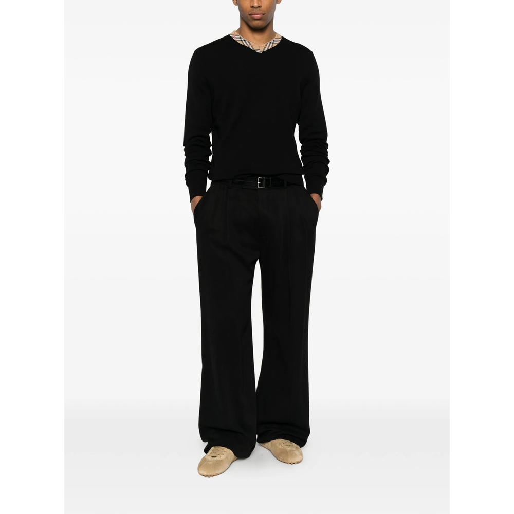 Check-Trim V-Neck Sweater