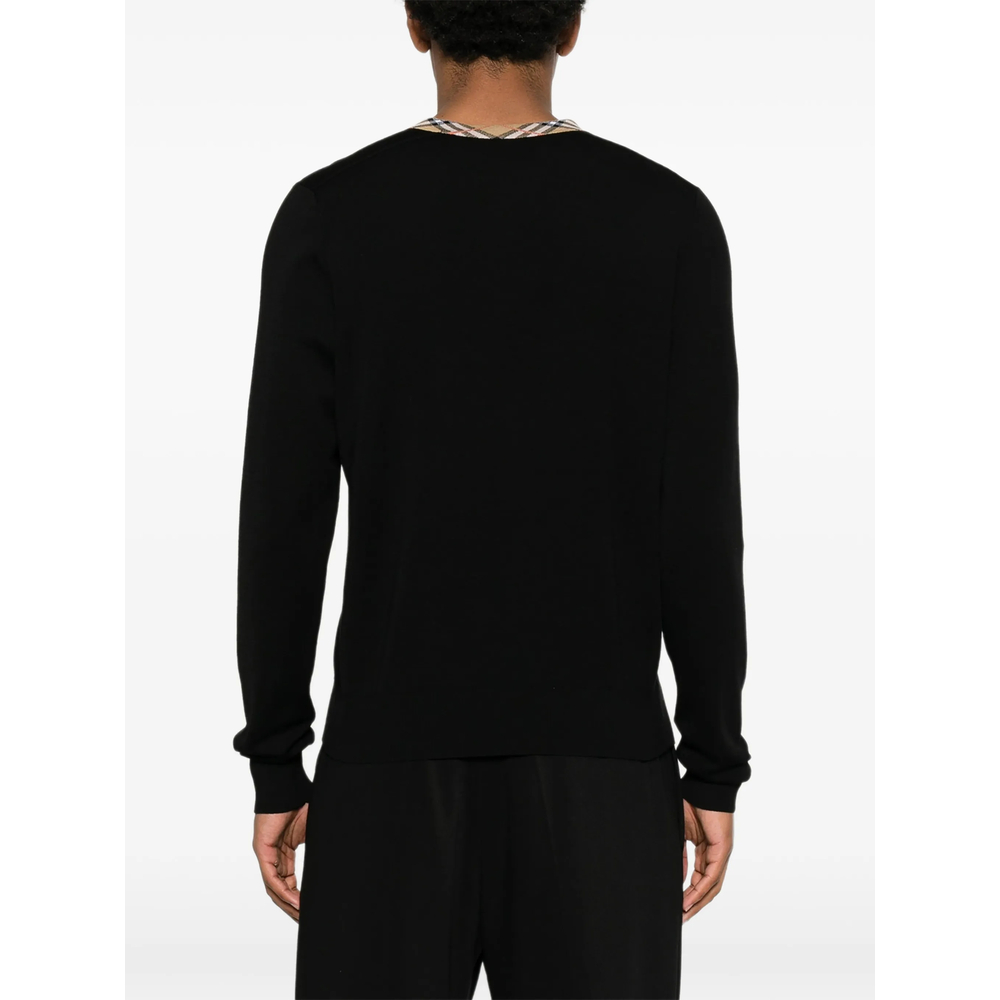 Check-Trim V-Neck Sweater