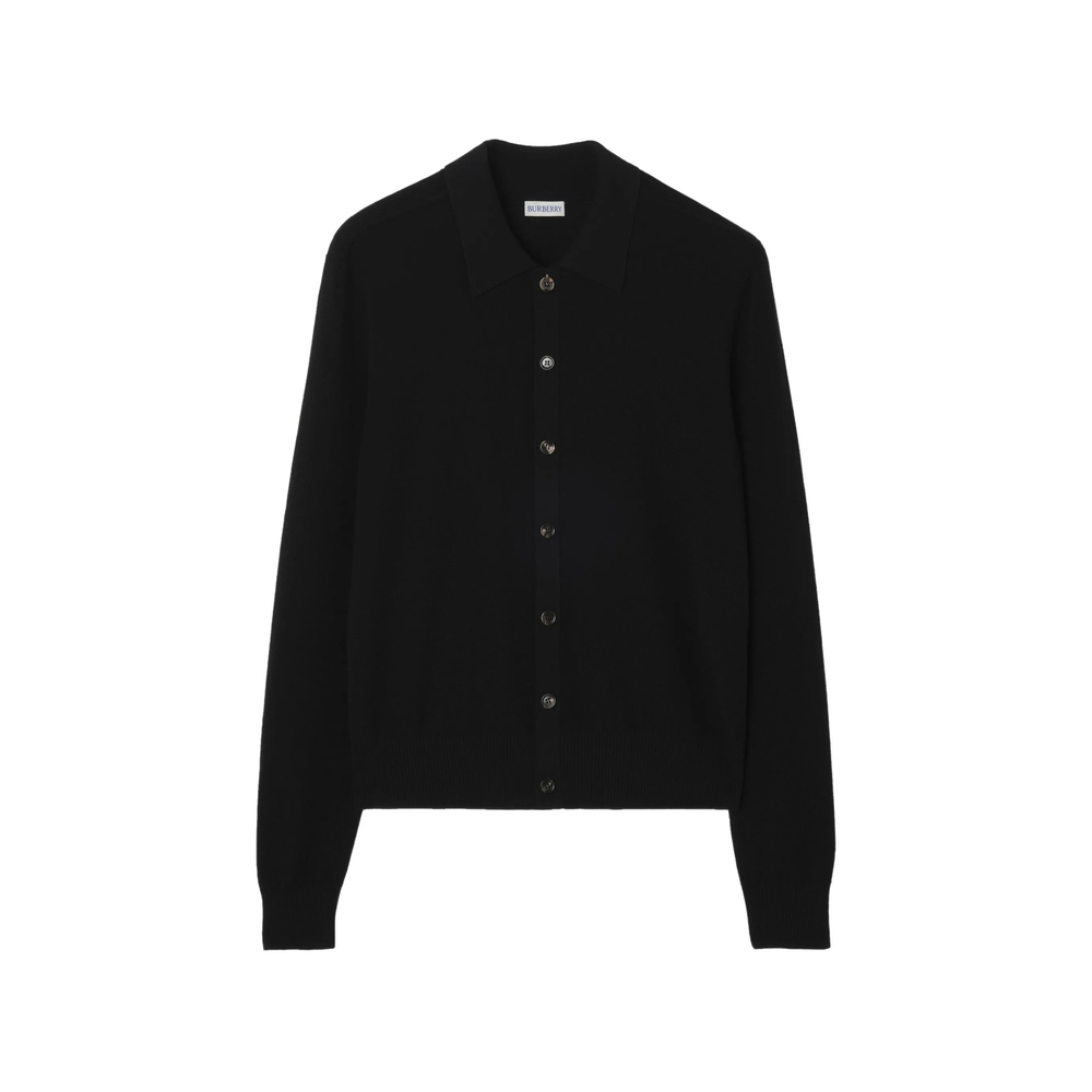 Check-Trim Button-Up Sweater
