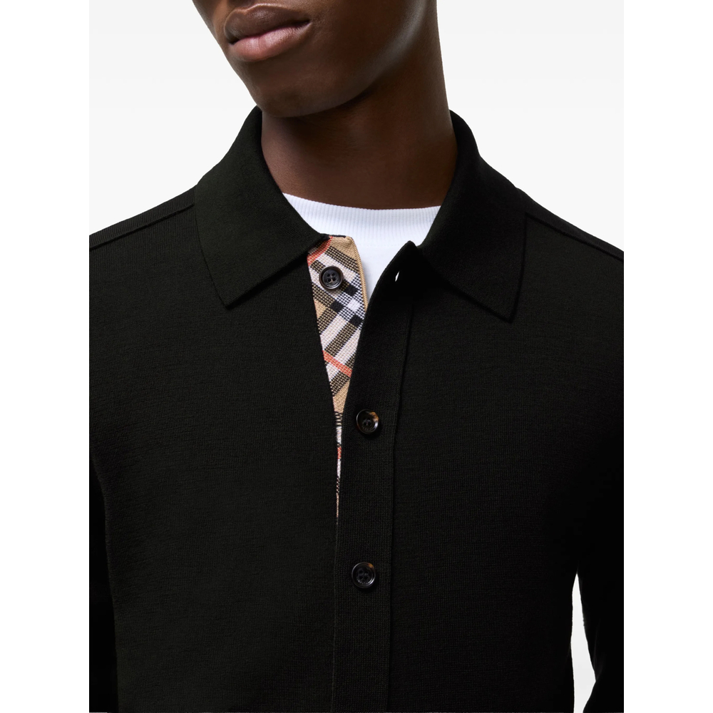 Check-Trim Button-Up Sweater