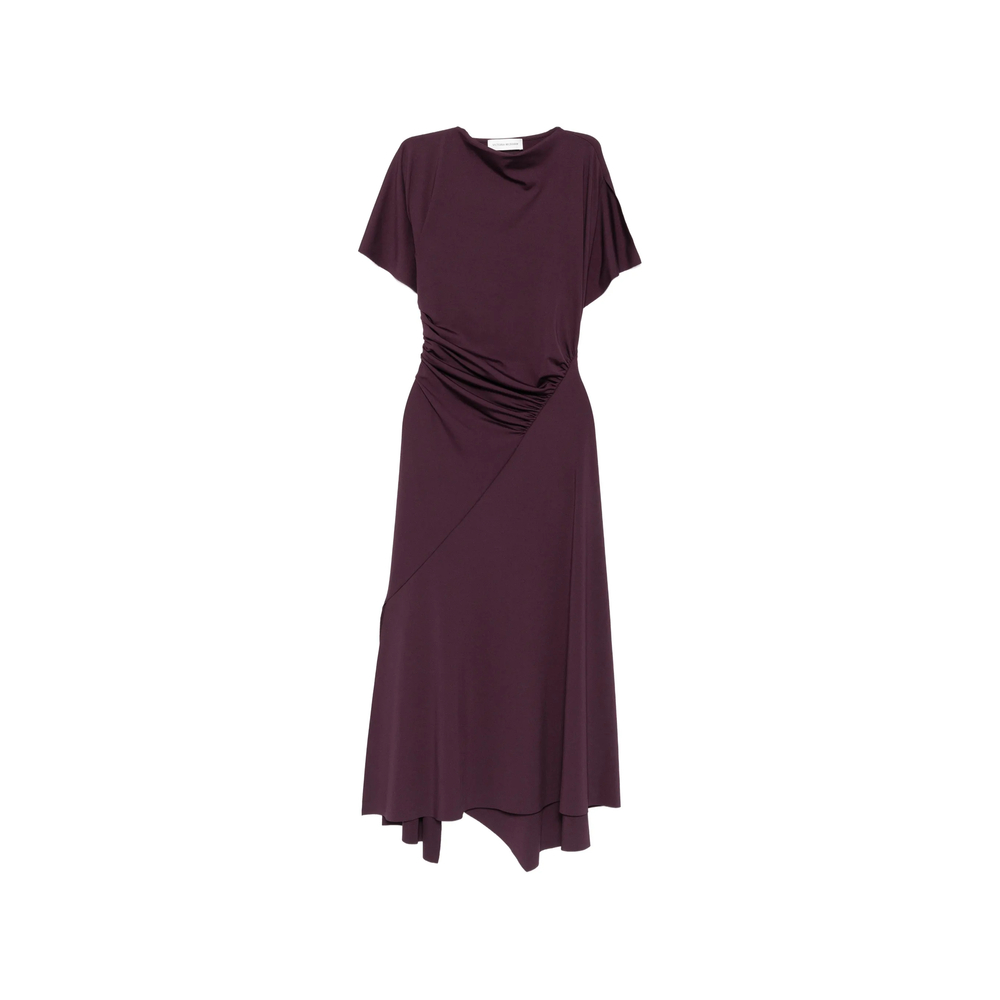 Victoria Beckham Blousey Midi Dress In Blackcurrant
