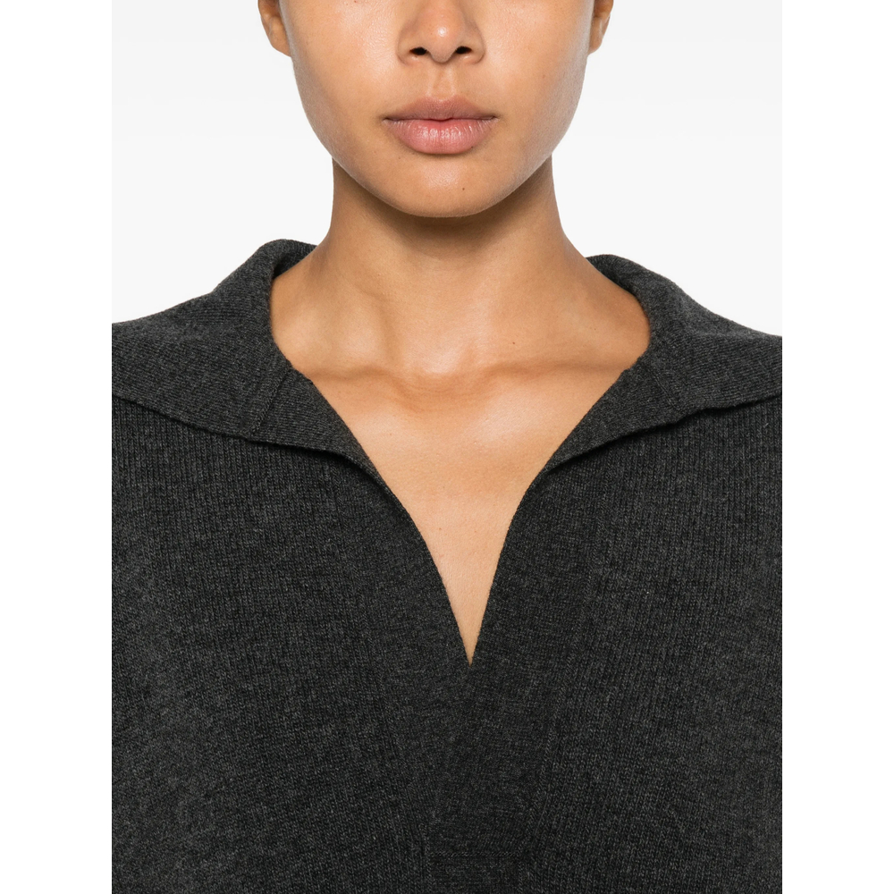 Spread-Collar V-Neck Sweater