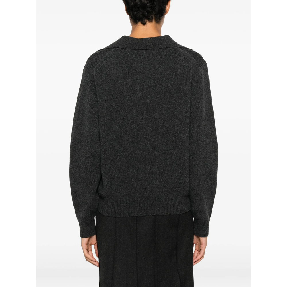 Spread-Collar V-Neck Sweater