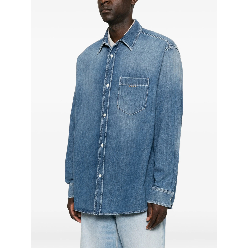 Spread-Collar Chest-Pocket Shirt