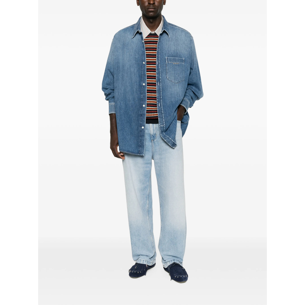 Spread-Collar Chest-Pocket Shirt