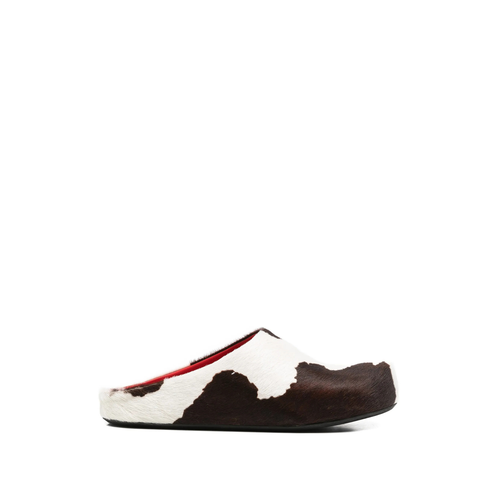 Marni White And Brown Cow-print Ponyhair Fussbett Sabot