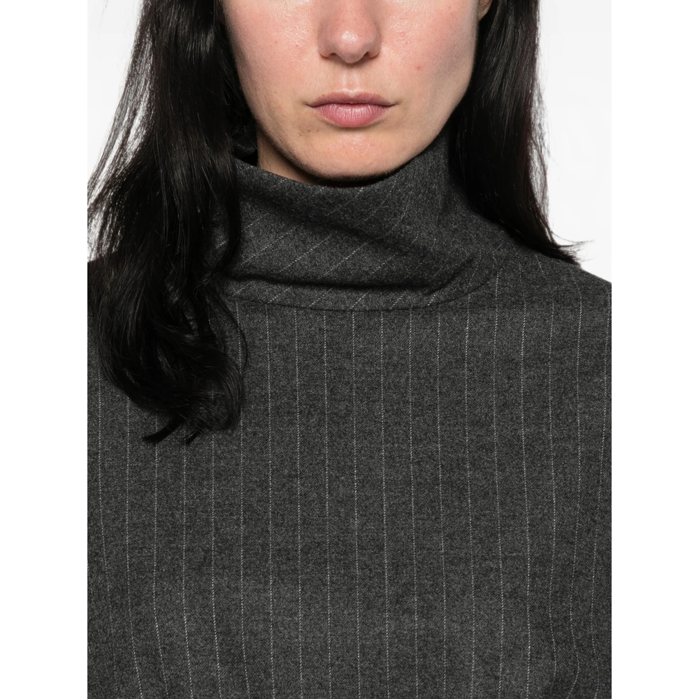 Pinstripe-Pattern High-Neck Blouse