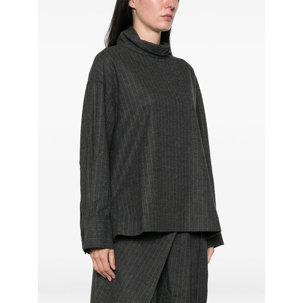 Pinstripe-Pattern High-Neck Blouse