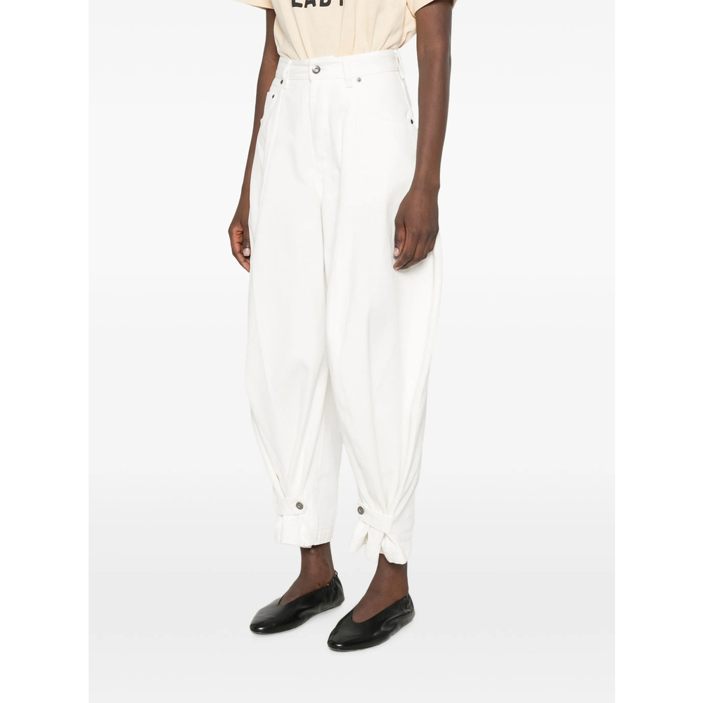 Buttoned-Cuff Pleated Jeans