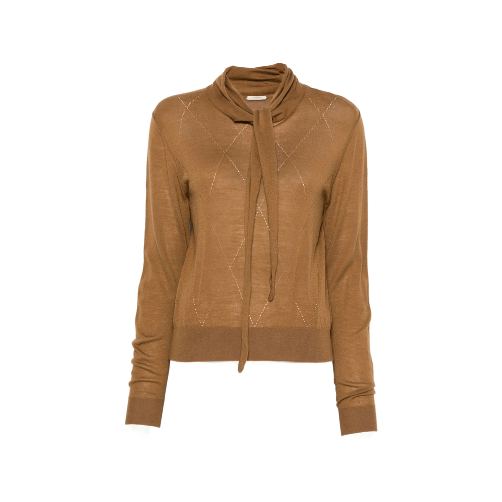 Pussy-Bow Pointelle-Knit Sweater