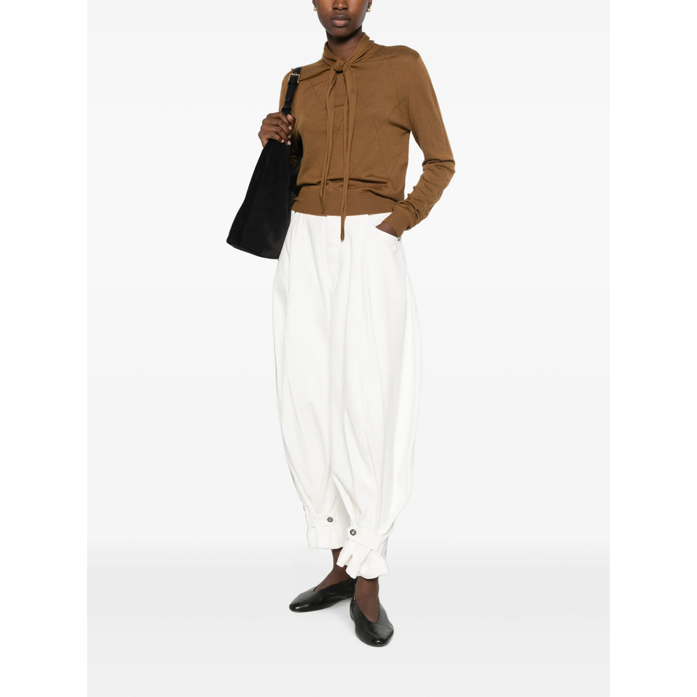 Pussy-Bow Pointelle-Knit Sweater