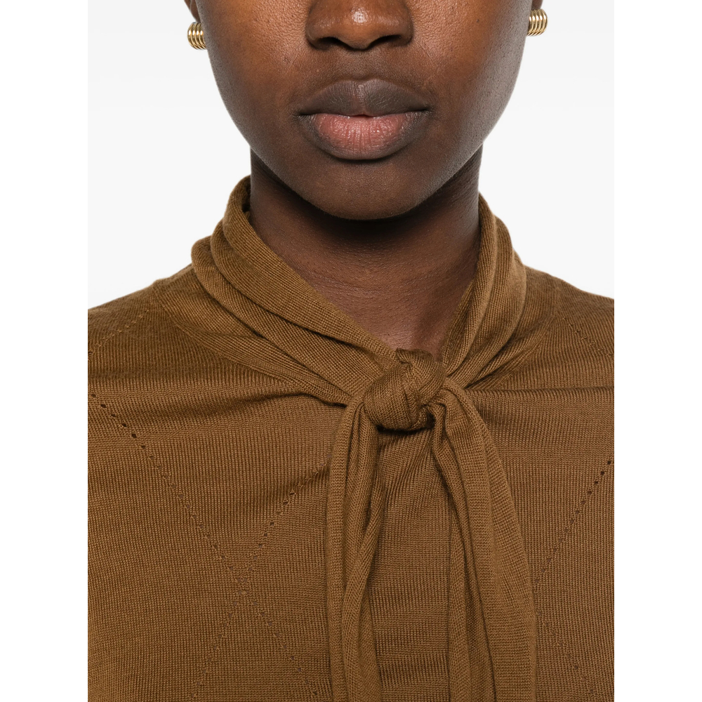 Pussy-Bow Pointelle-Knit Sweater