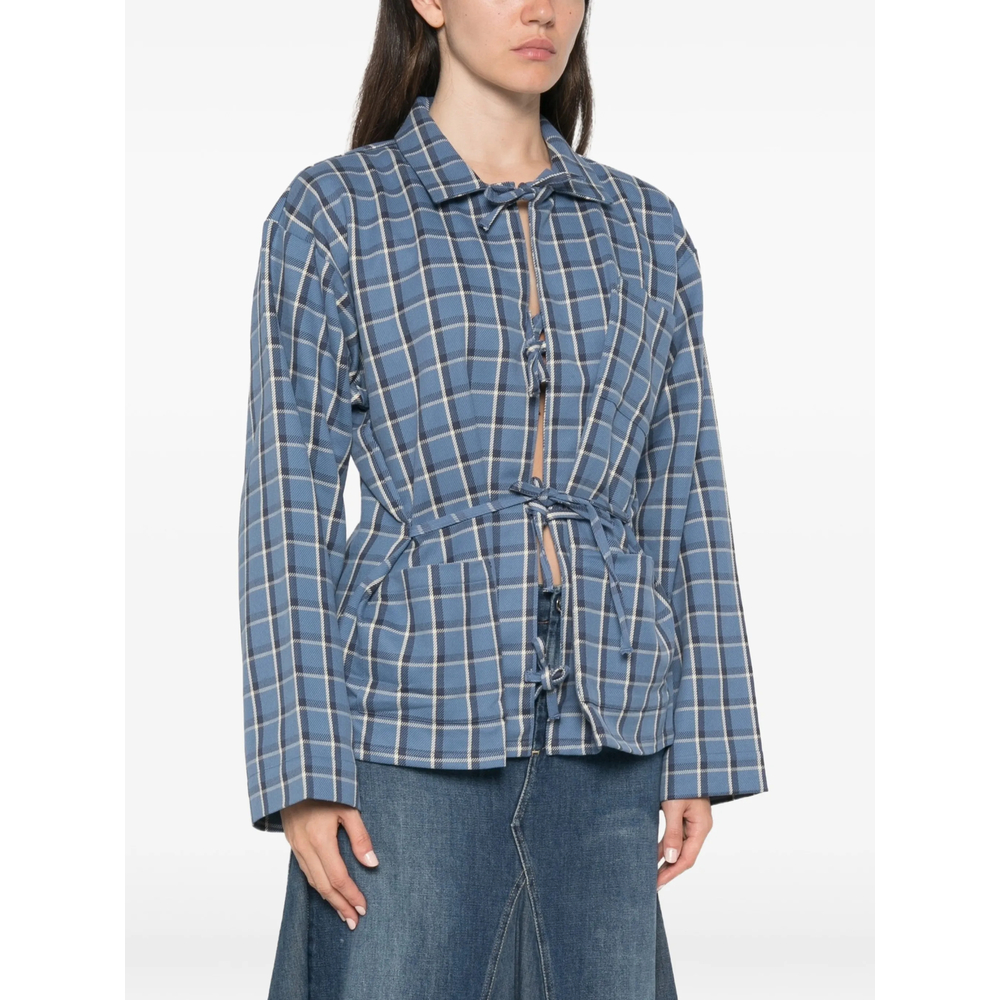 Limber Plaid-Fastening Tie-Fastening Shirt