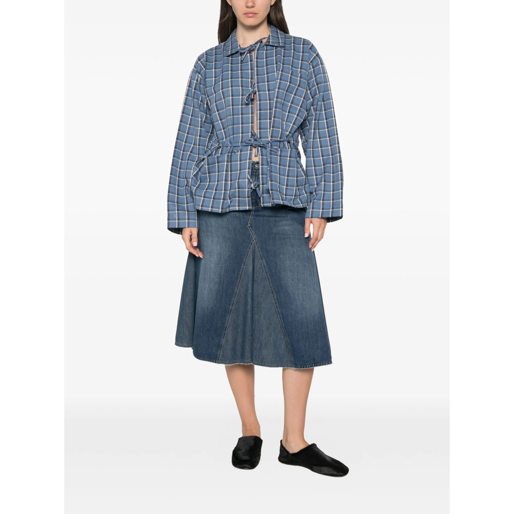 Limber Plaid-Fastening Tie-Fastening Shirt