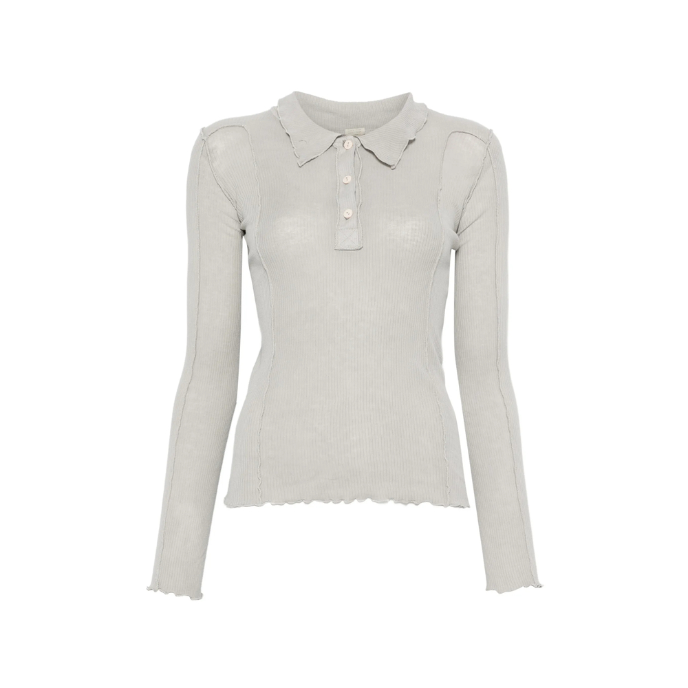 Baserange Omato Ribbed-knit Polo-collar Top