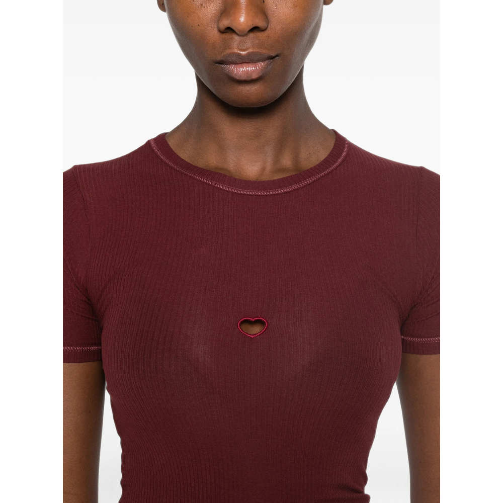 Ribbed Heart-Cutout T-Shirt