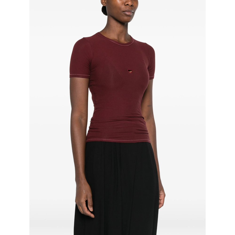 Ribbed Heart-Cutout T-Shirt
