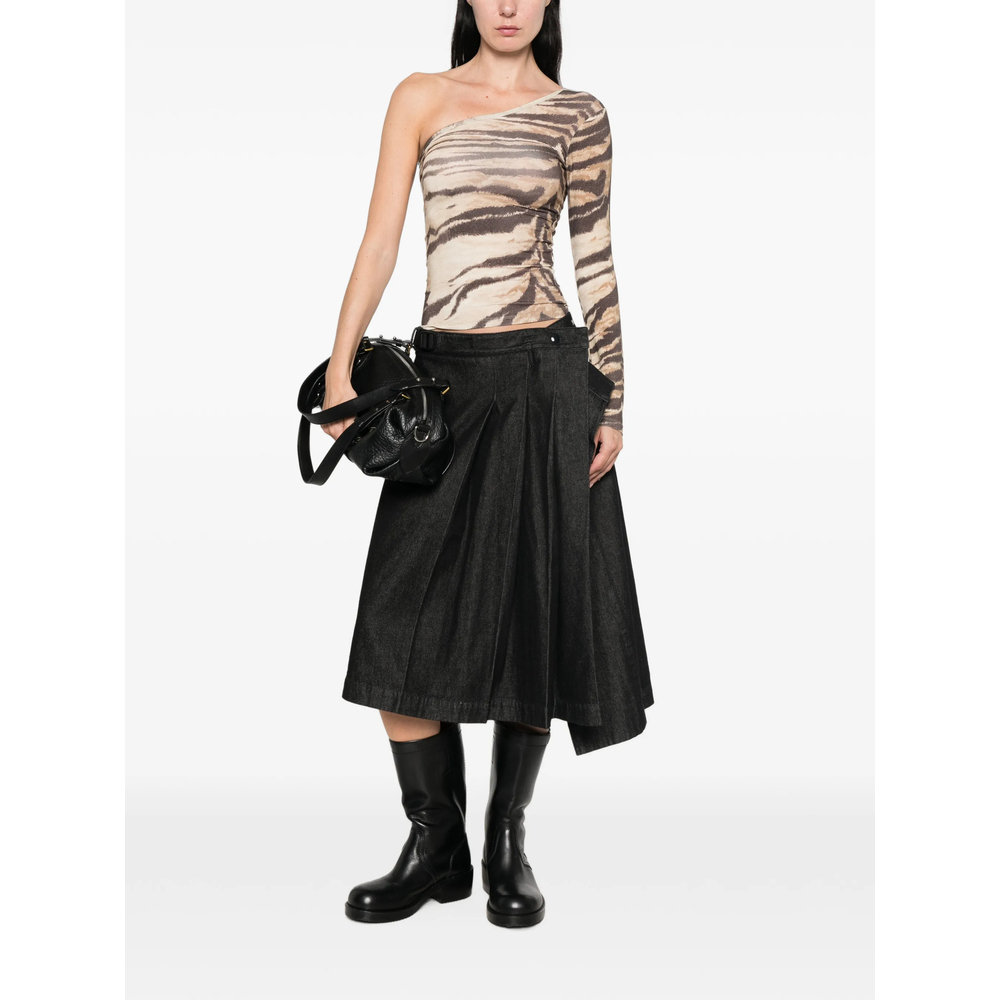 Tiger-Print One-Shoulder Blouse
