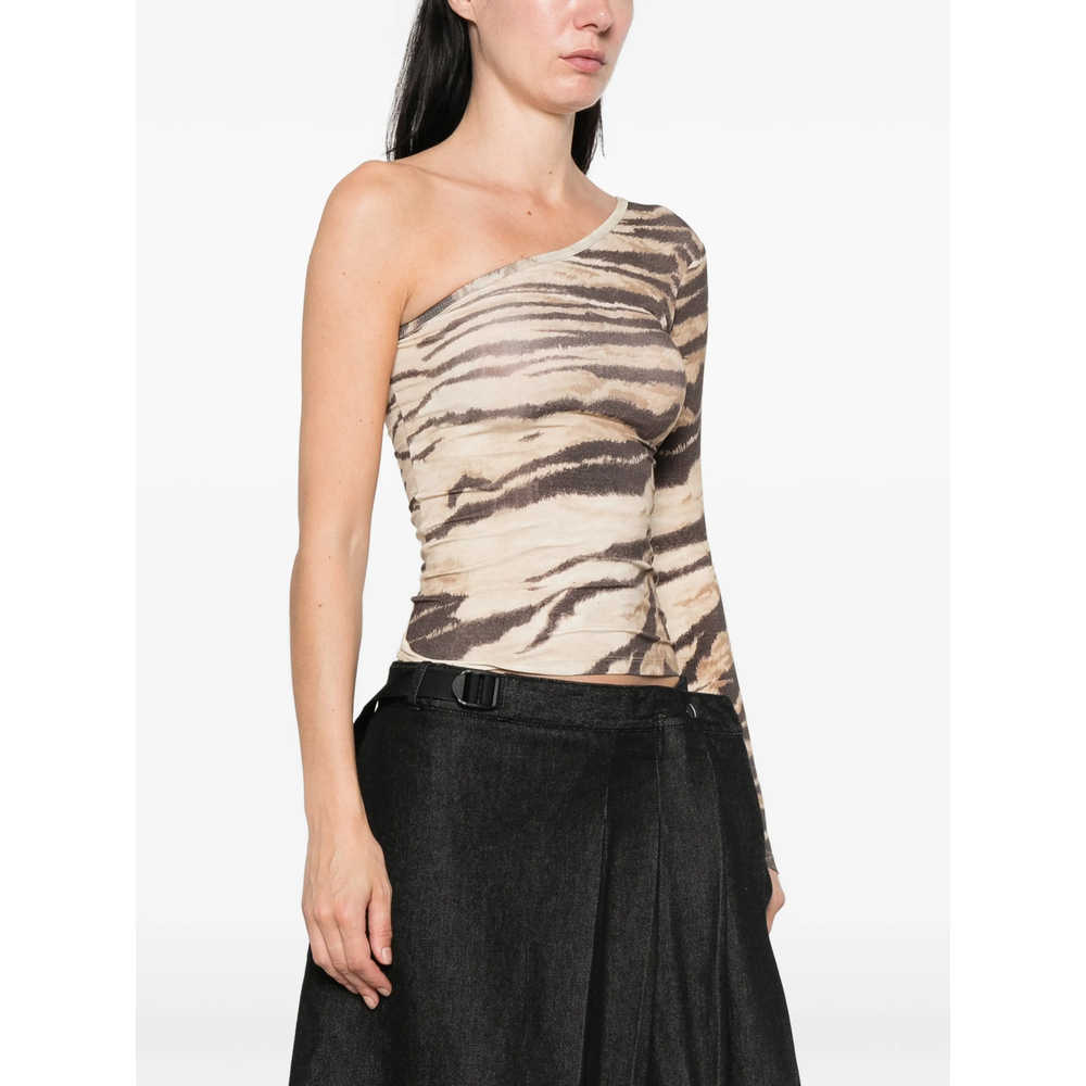 Tiger-Print One-Shoulder Blouse
