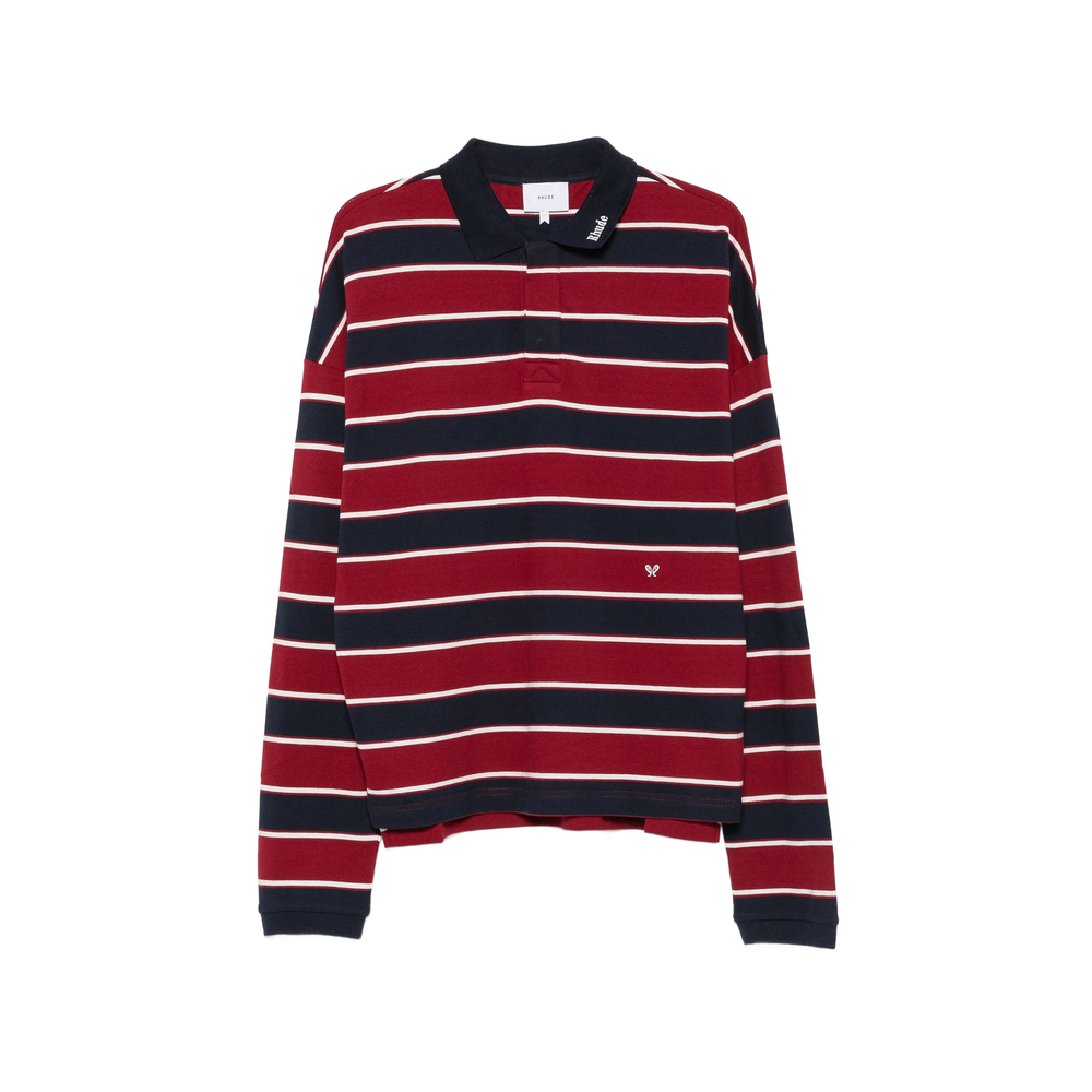 R H U D E Striped Long-sleeve Polo Shirt