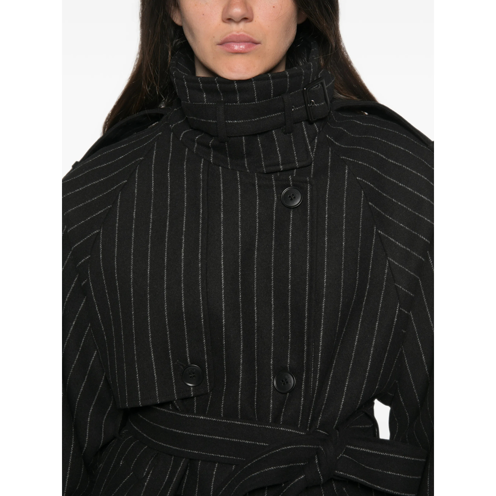 Pinstripe-Pattern Double-Breasted Coat