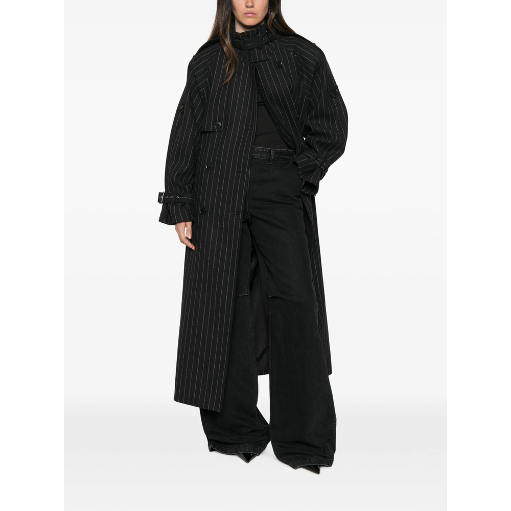 Pinstripe-Pattern Double-Breasted Coat