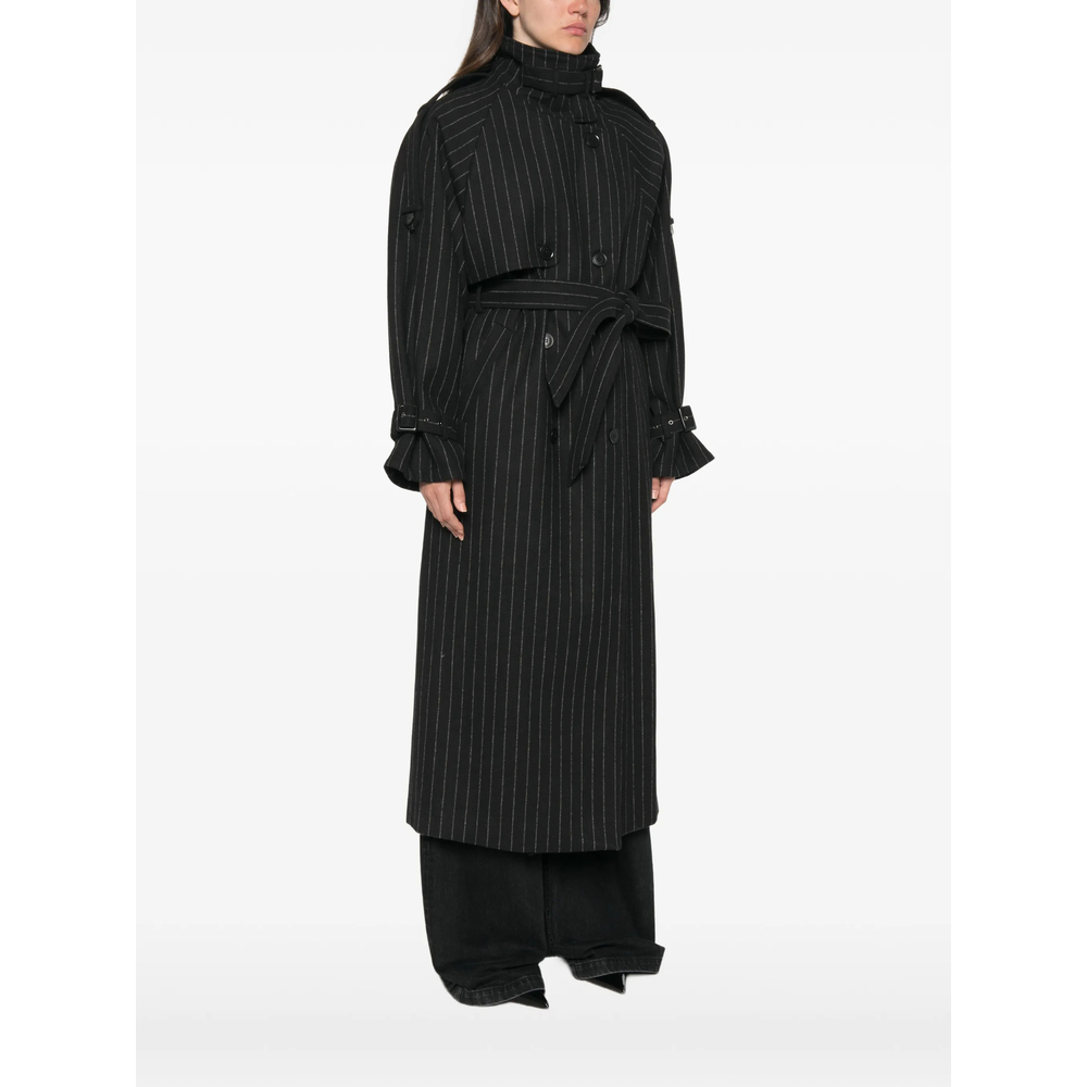 Pinstripe-Pattern Double-Breasted Coat