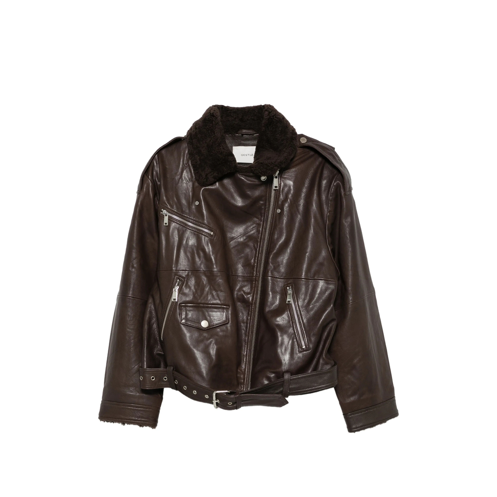Gestuz Belted Shearling-collar Jacket