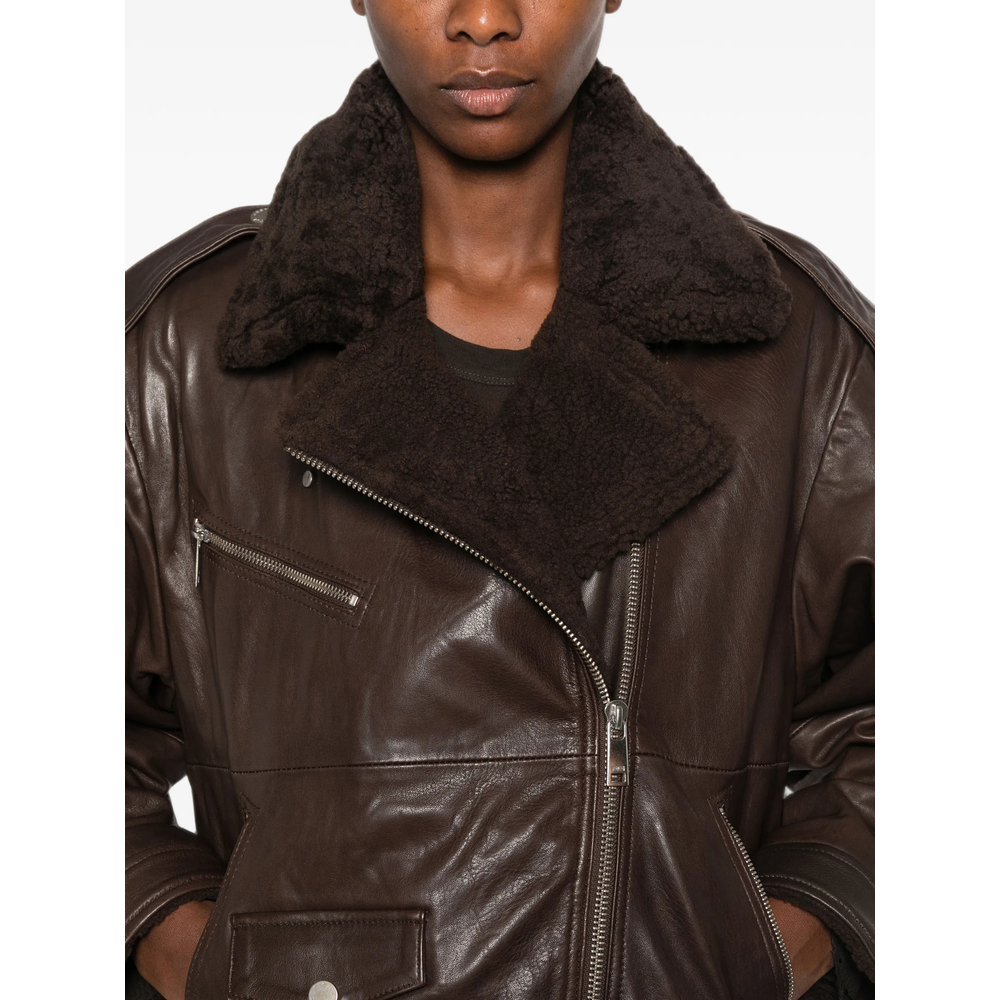 Belted Shearling-Collar Jacket