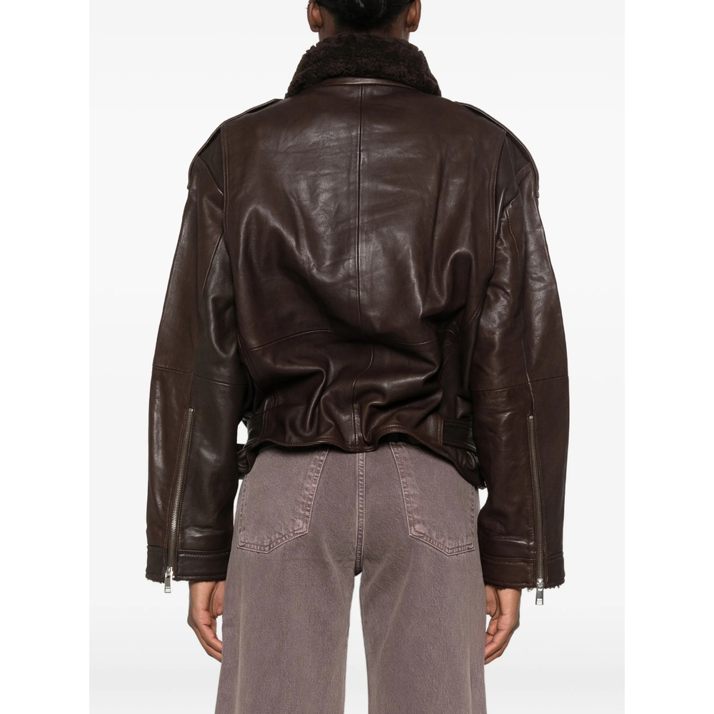 Belted Shearling-Collar Jacket