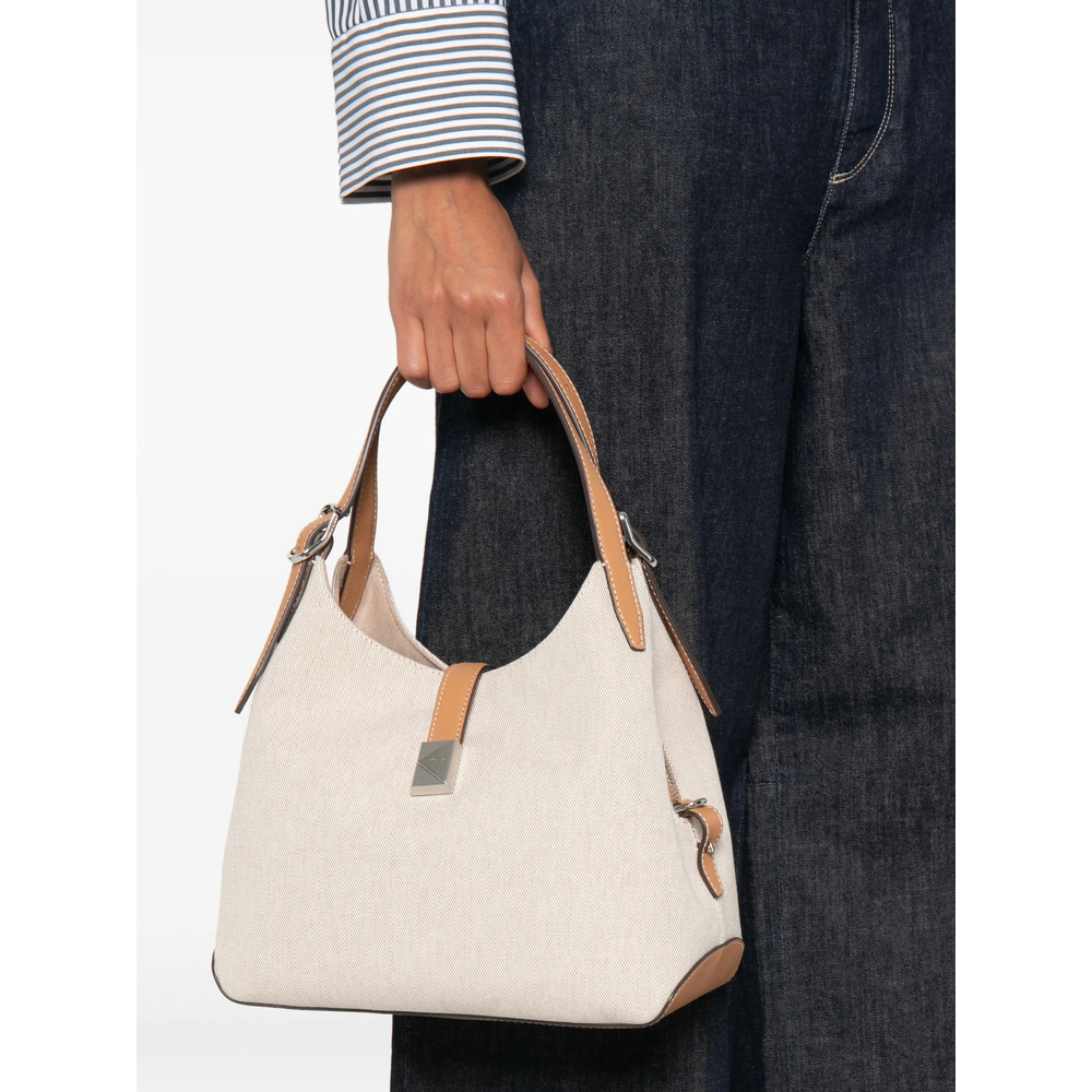 Leather-Trim Canvas Tote Bag