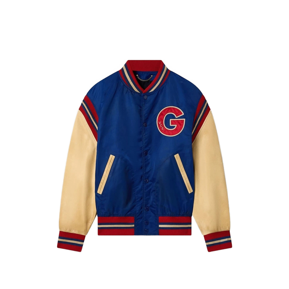 Golden Goose Men's Varsity Bomber Jacket With Leather Sleeves