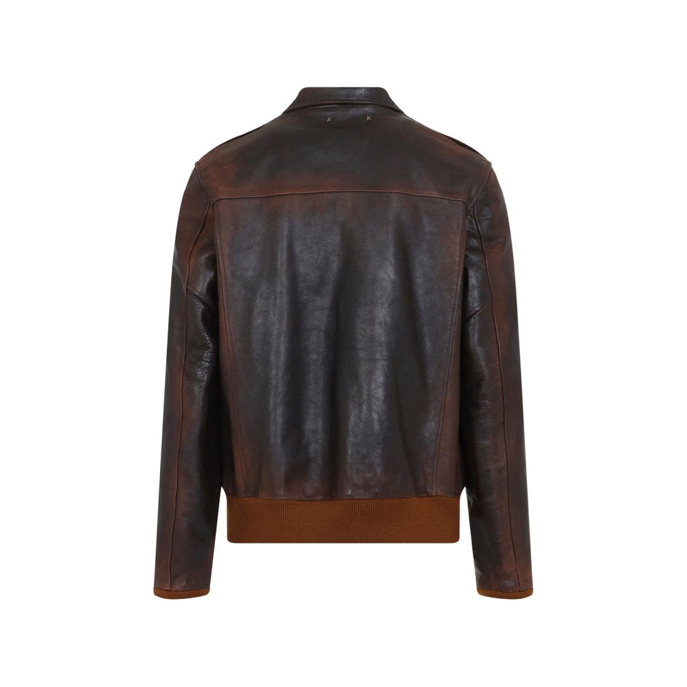 Distressed Leather Bomber Jacket