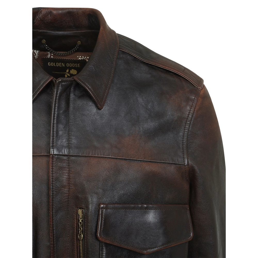 Distressed Leather Bomber Jacket