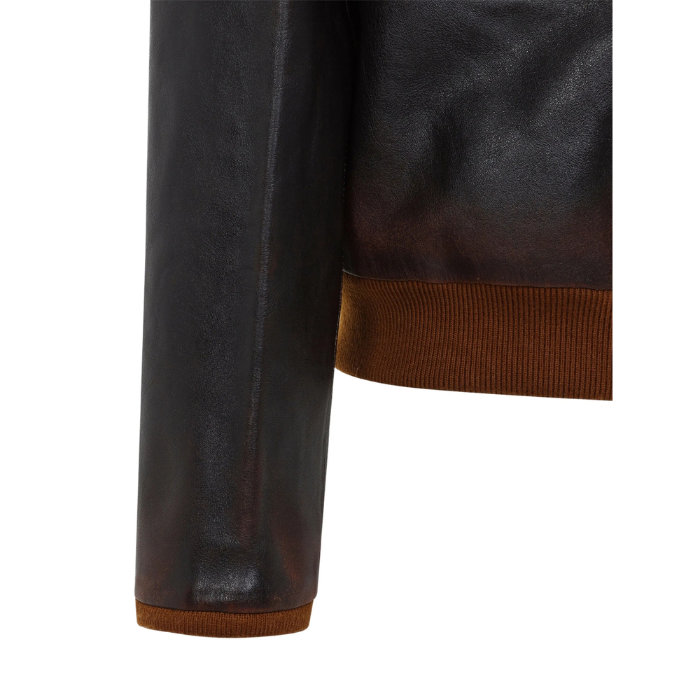 Distressed Leather Bomber Jacket