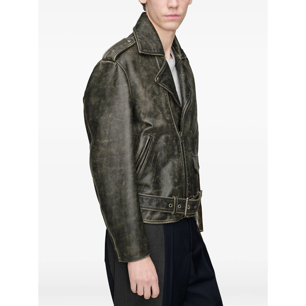 Distressed Leather Biker Jacket