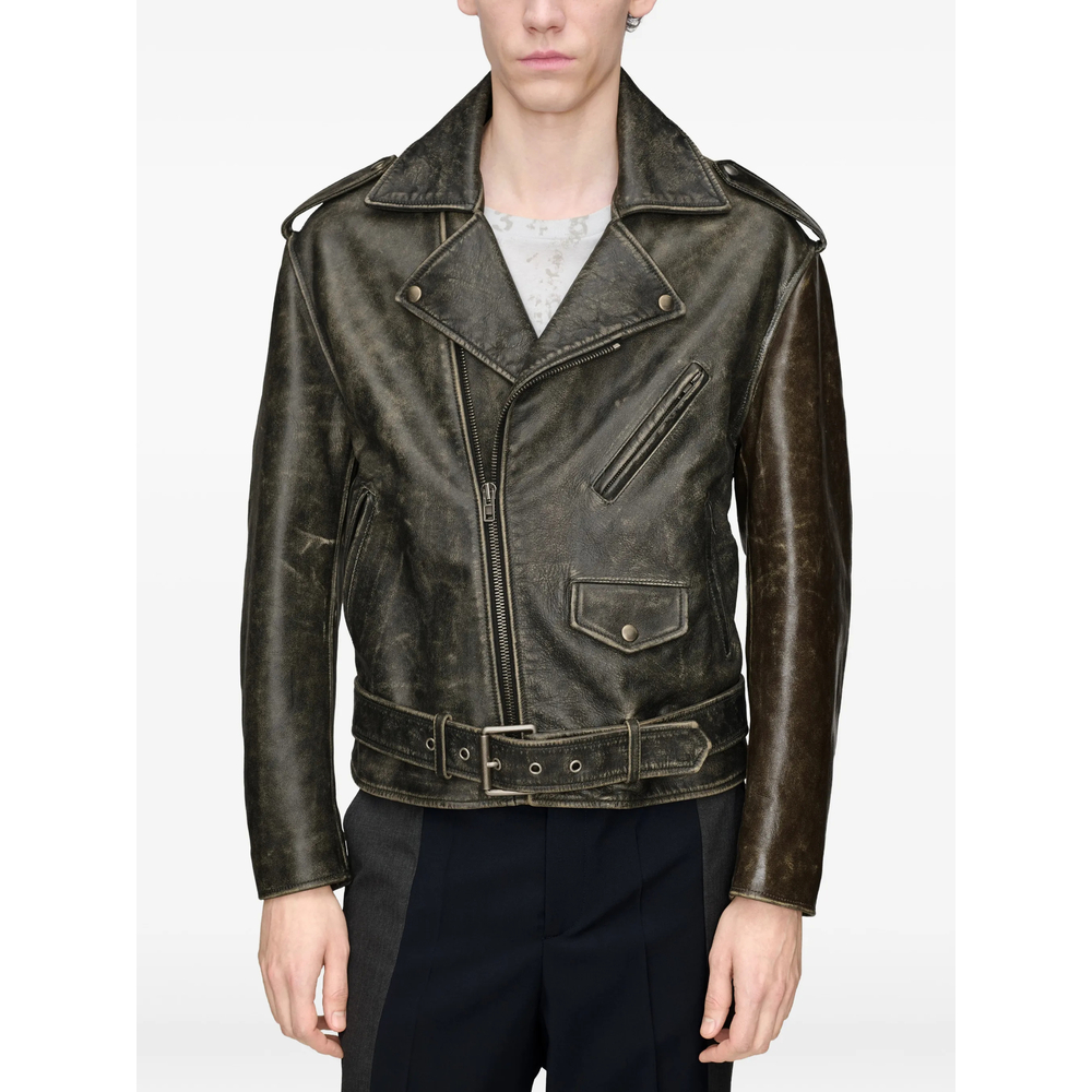 Distressed Leather Biker Jacket