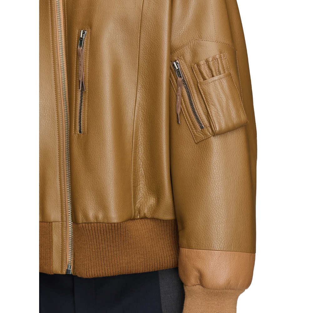 Spliced Leather Bomber Jacket