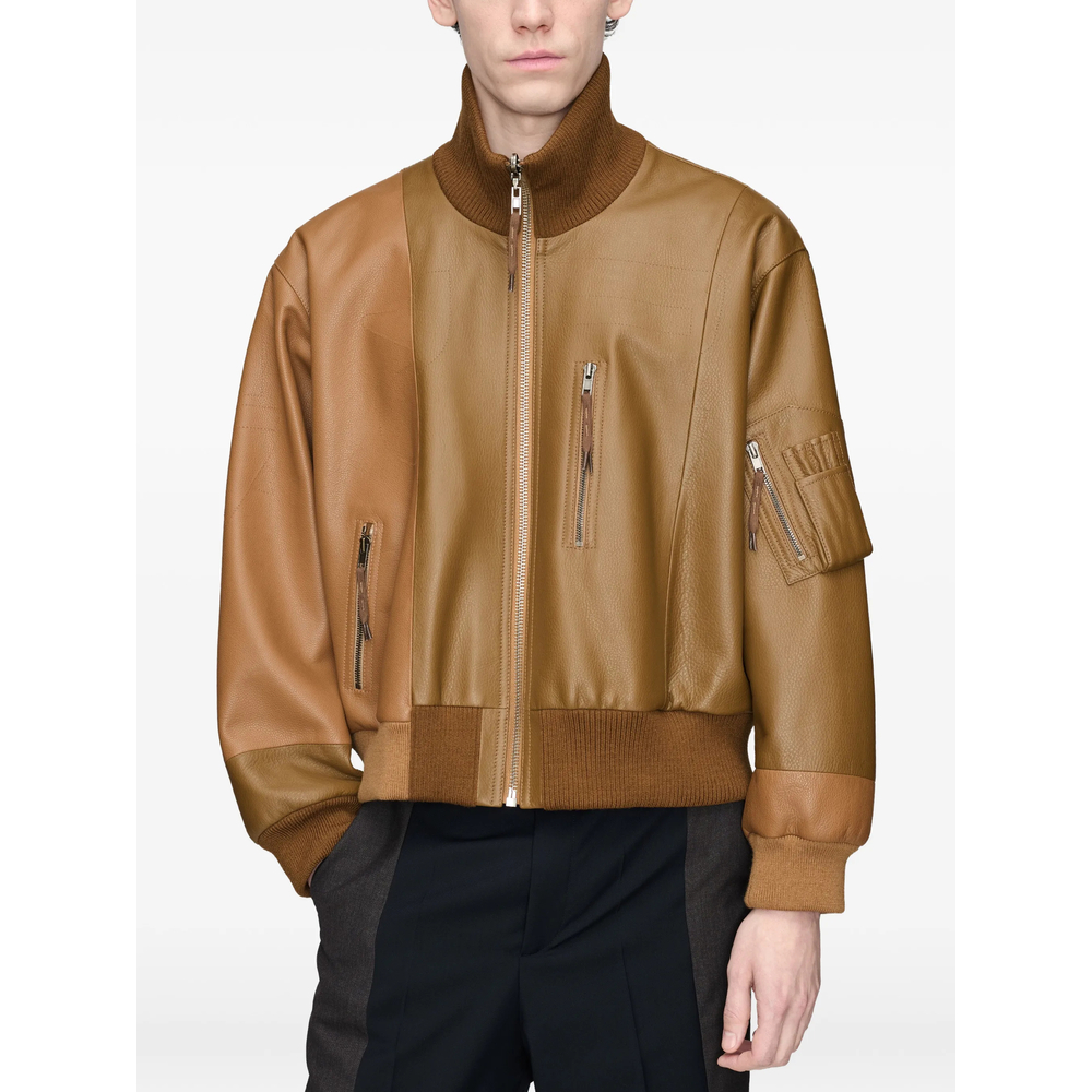Spliced Leather Bomber Jacket