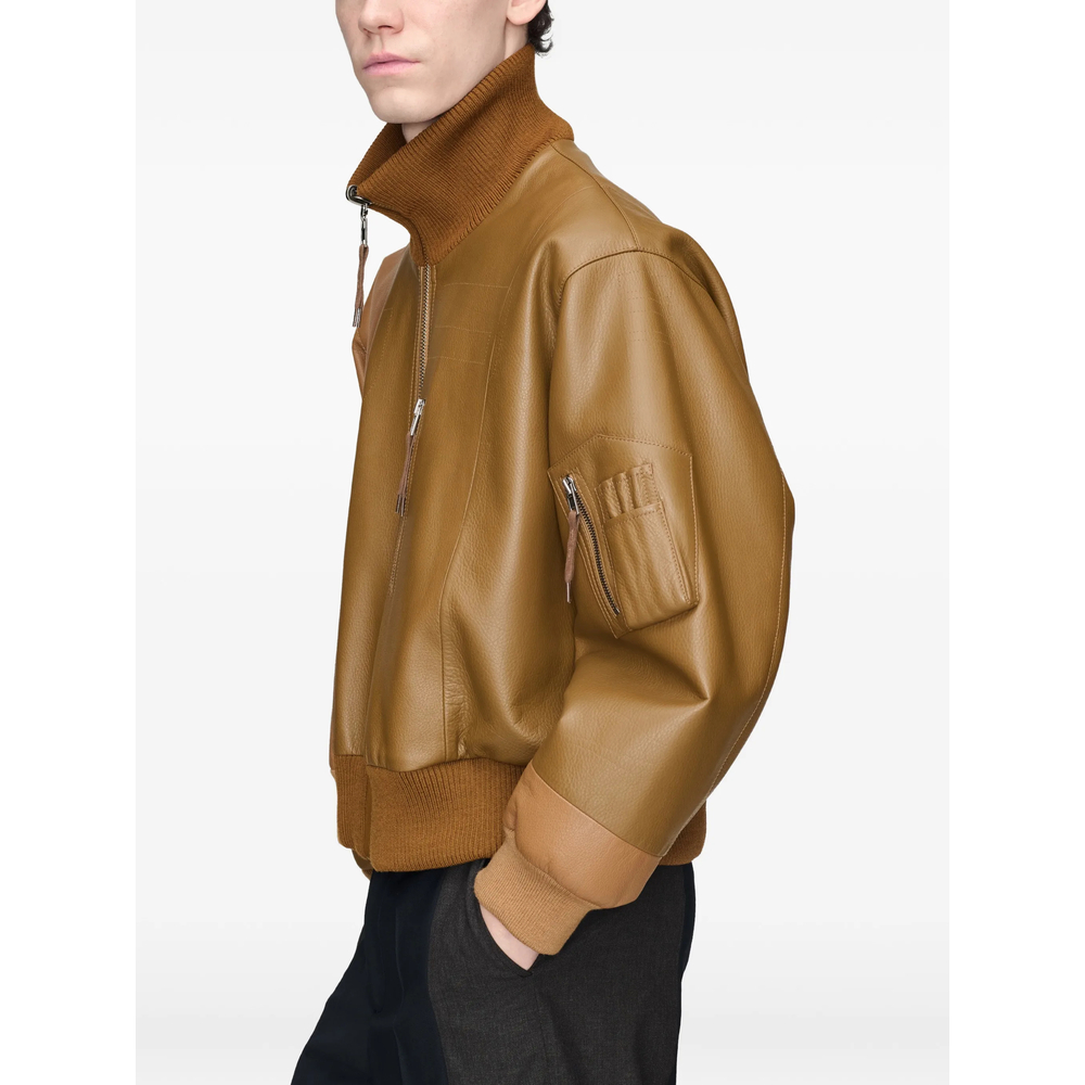 Spliced Leather Bomber Jacket