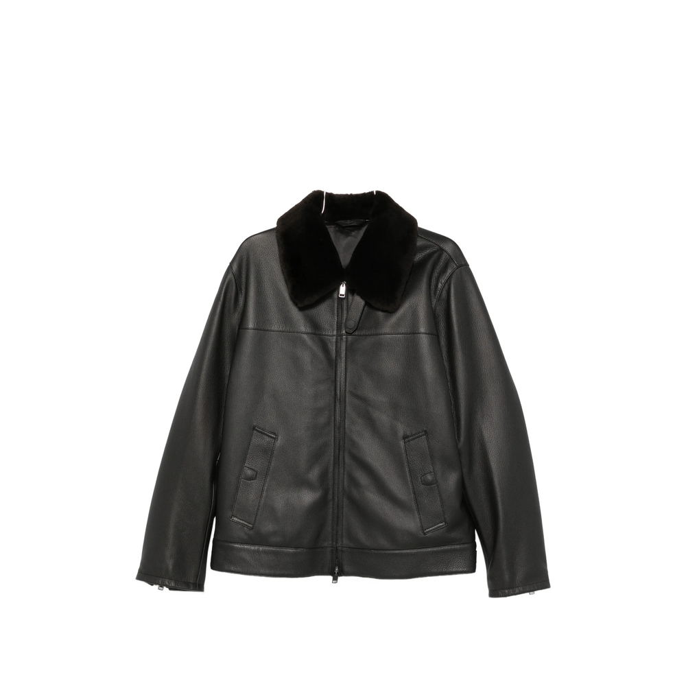 Brioni Faux-fur Collar Leather Jacket