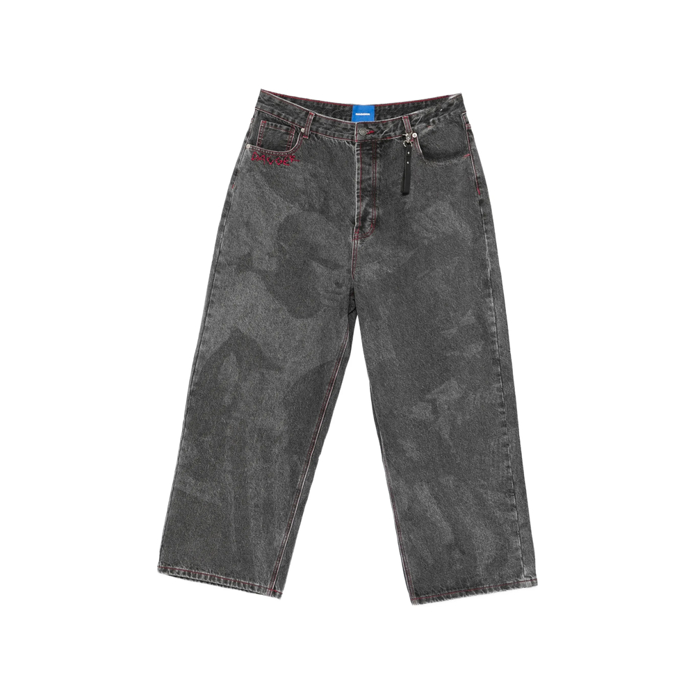 Dagger Embroidered Acid-wash Jeans
