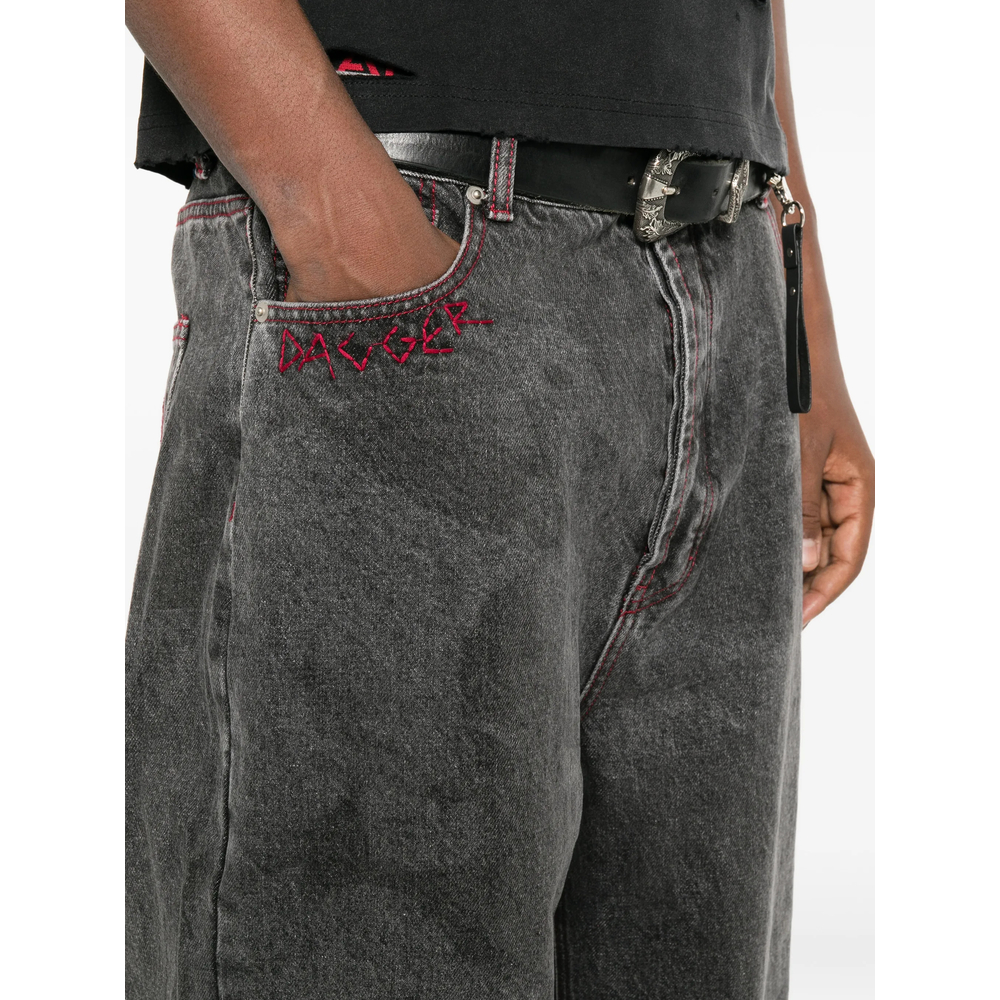 Johnny Embroidered Acid-Wash Jeans